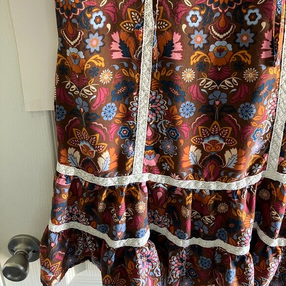 Matilda Jane Dress Women Lace Trim Floral Brown Size Small Boho. - Picture 3 of 11